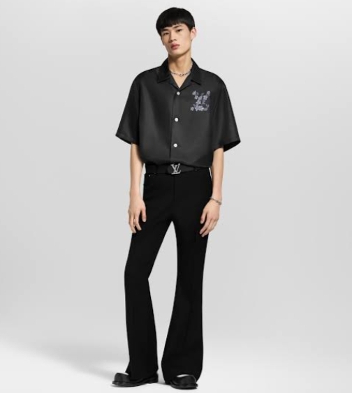 LV Embroidered Bowling Shirt & Flared Trouser Set
