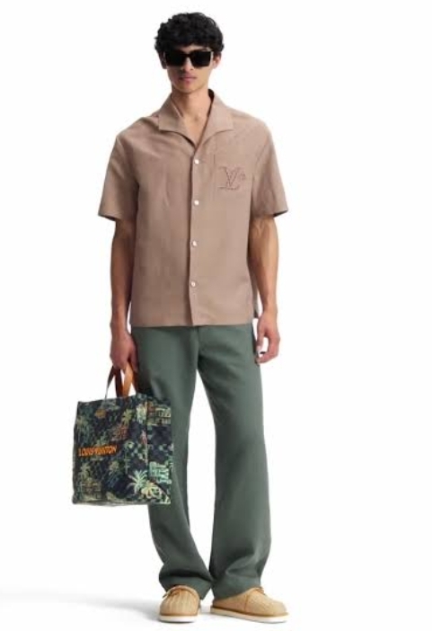 LV Embroidered Camp Shirt & Straight Trouser Set