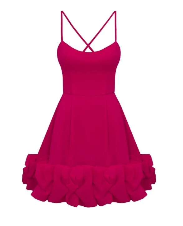 Fuchsia Spaghetti Strap Ruffle Hem Dress